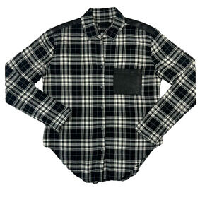10 Corso Shirt Womens Large Black White Lamb Leather Pocket and Yoke Plaid